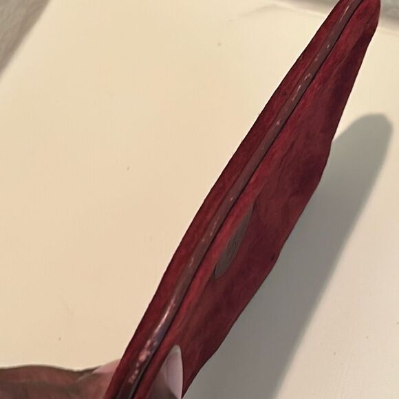 Cartier Zip Around Suede Pouch Dark Burgundy Maroon Logo Patch Pochette